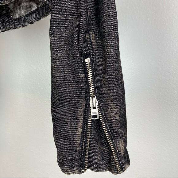 Ralph Lauren Moto Jean Jacket in Distressed Black Denim w/ Zipper Pockets XS - Picture 11 of 16